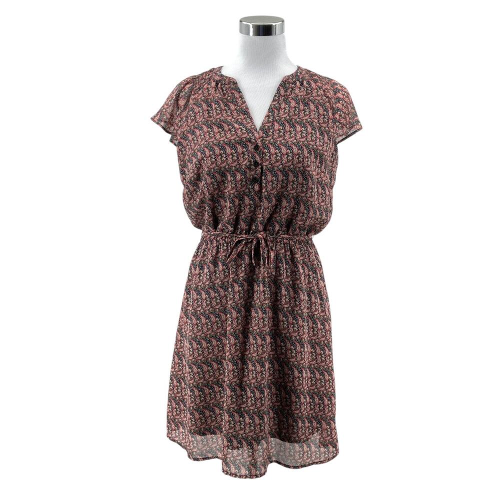 Banana Republic Floral Fit & Flare Dress Small Womens Flutter Sleeve Tie Waist